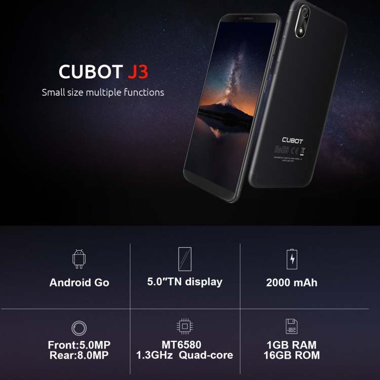 Cubot J3 1Gt + 16 Gt, 3G, Dual-SIM (Musta)