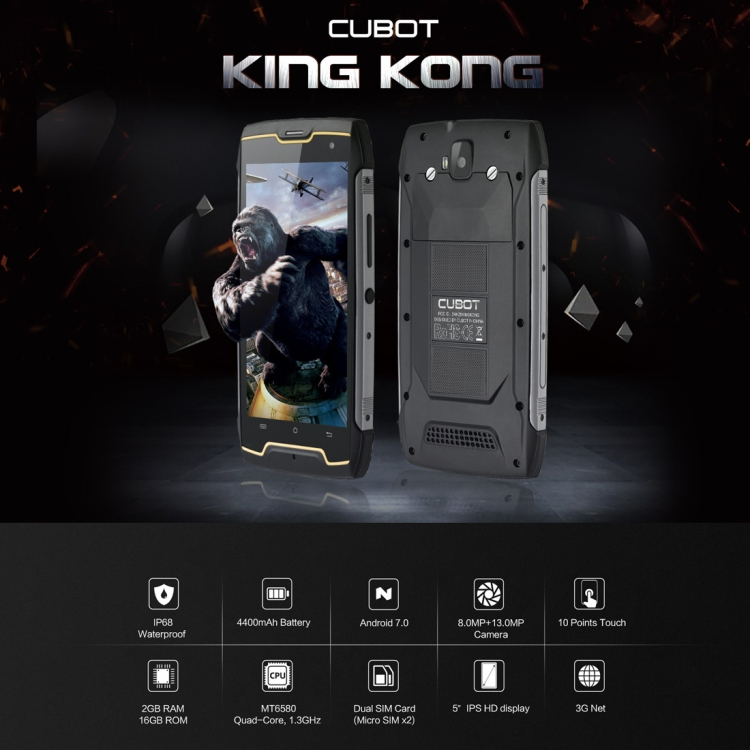 Cubot Kingkong Triple 2 Gt + 16 Gt, 3G, Dual-SIM (Musta)
