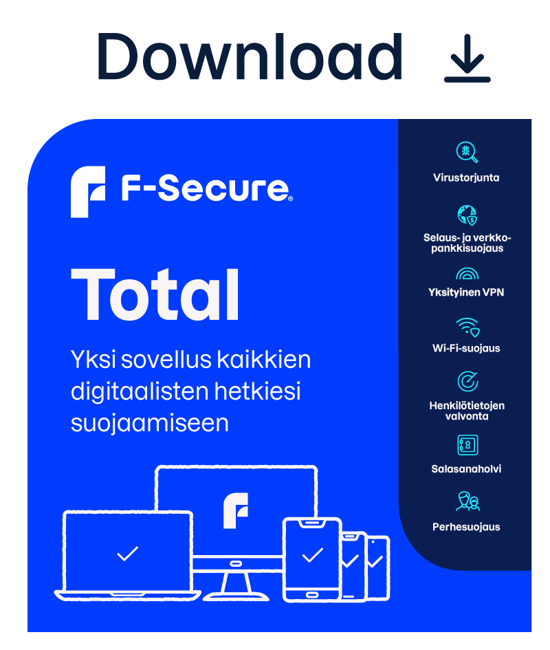 F-Secure Total Tietoturva ja VPN, 7 laitteelle / 12 kk 