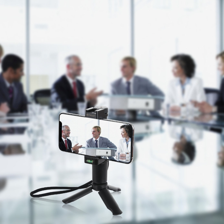 Taitettava kolmijalka ja älypuhelinpidike nauhalla 