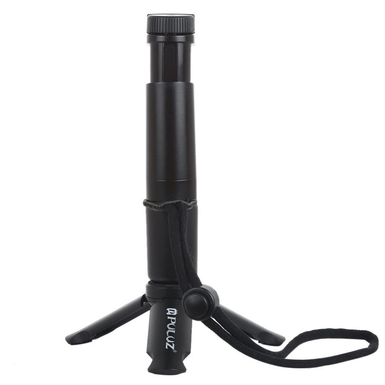 Taitettava kolmijalka ja älypuhelinpidike nauhalla 