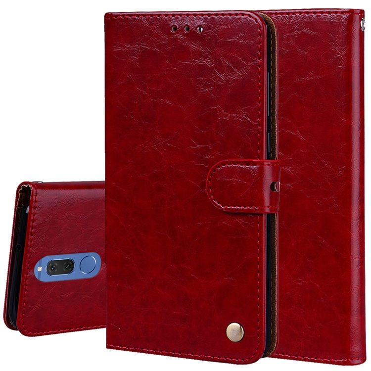 Huawei Mate 10 Lite nahkainen TPU-suojakotelo korttipaikoilla (punainen)