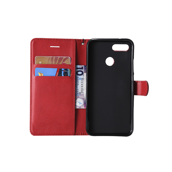 Huawei Honor 9 Lite vaakatasoon käännettävä suojakotelo korttipaikoilla (punainen)