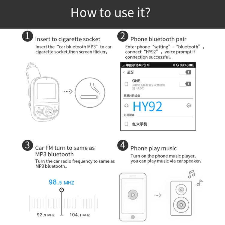 HY92 Dual USB FM-lähetin, MP3-musiikkisoitin autoon
