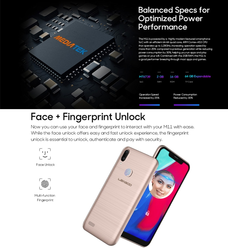 Leagoo Android puhelin, Dual-SIM (Kulta)