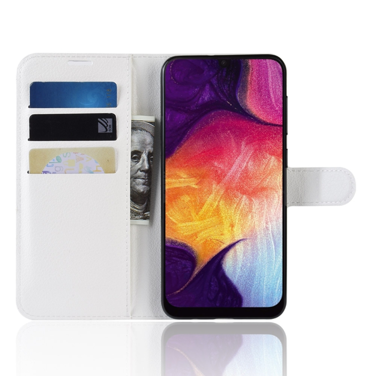 Samsung Galaxy A50 nahkainen suojakotelo (valkoinen)