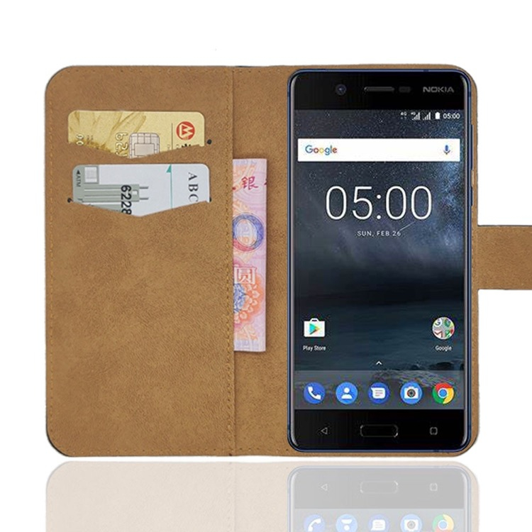 Nokia 7 Plus retrotyylinen nahkakotelo lompakolla (Musta)