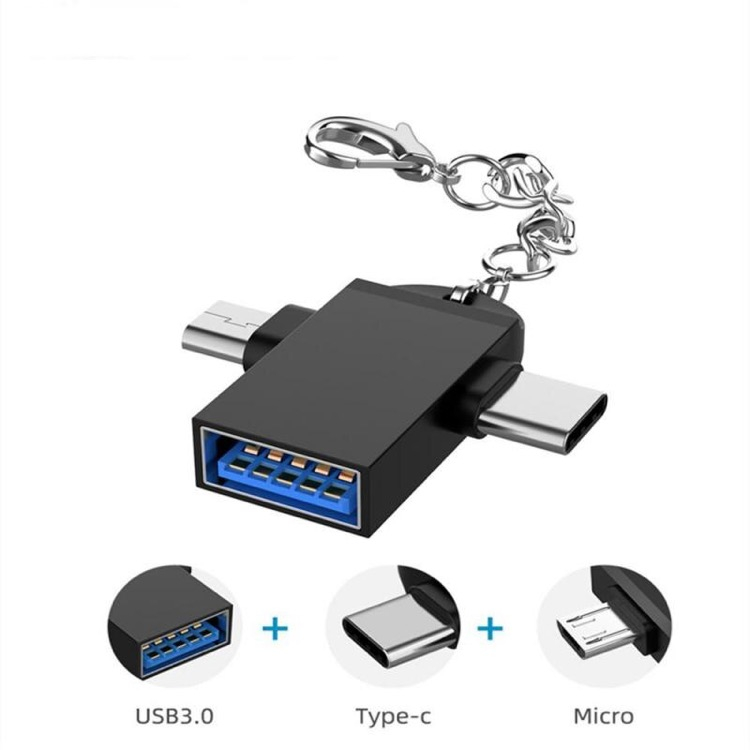 Naaras USB uros microUSB/Type-C adapteri OTG ominaisuuksella