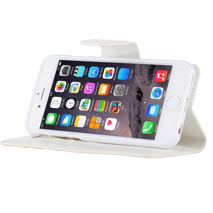iPhone 6 / 6s käännettävä suojakotelo lompakolla (Valkoinen)