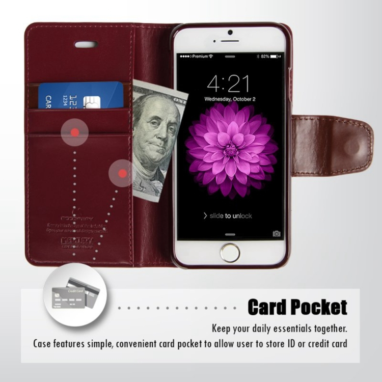 iPhone 6 / 6s käännettävä suojakotelo lompakolla (Viininpunainen)