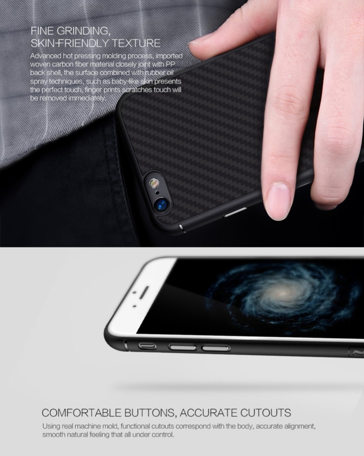 iPhone 6 Plus / 6s Plus suojakuori, harjattu hiilikuitu (Musta)