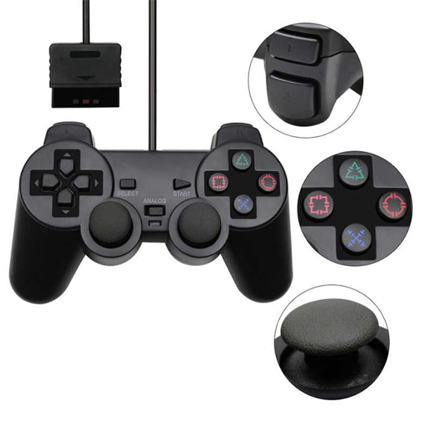 Dual Shock langallinen peliohjain PS2:lle (Musta)