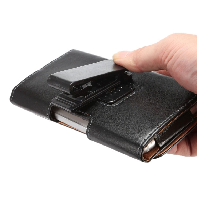 Universaali nahkakotelo älypuhelimelle vyöpidikkeellä (musta)