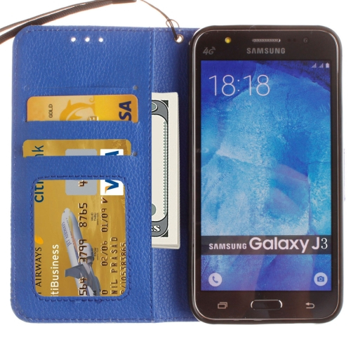 Samsung Galaxy J3 (2016) Nahkainen Suojakotelo, sininen