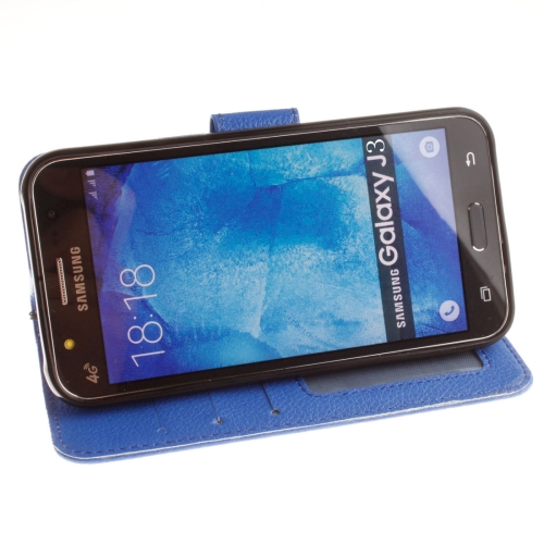 Samsung Galaxy J3 (2016) Nahkainen Suojakotelo, sininen