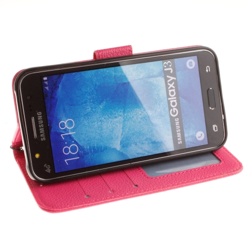 Samsung Galaxy J3 (2016) Nahkainen Suojakotelo (magenta)