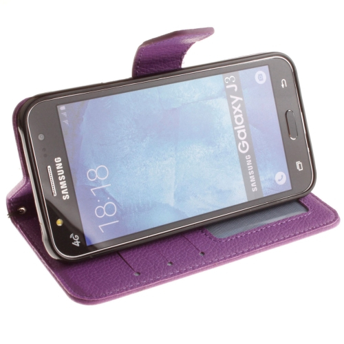 Samsung Galaxy J3 (2016) Nahkainen Suojakotelo (violetti)