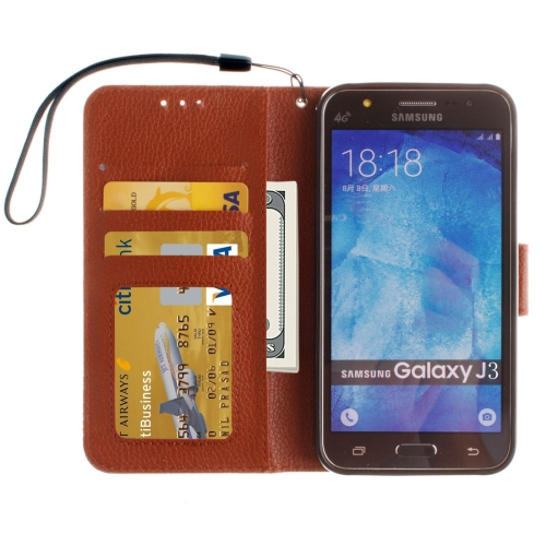 Samsung Galaxy J3 (2016) Nahkainen Suojakotelo (ruskea)