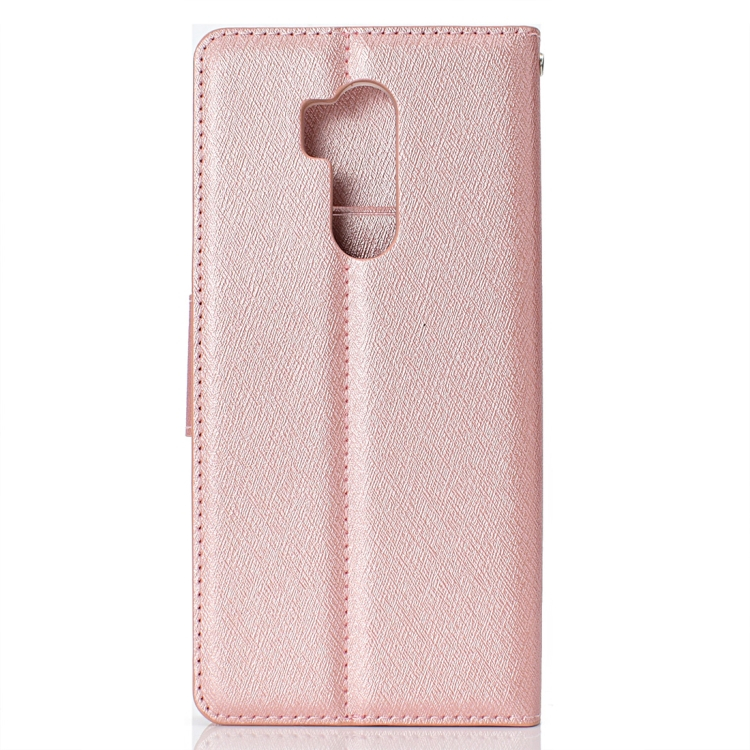 LG G7 ThinQ silkkinen vaakatasoon käännettävä kotelo pidikkeellä ja lompakolla (Ruusukulta)