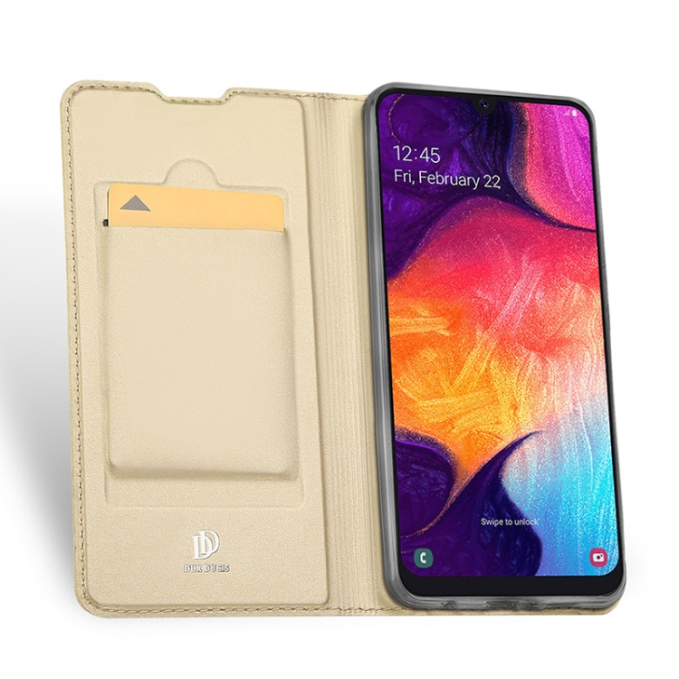 Samsung Galaxy A50 nahkainen suojakotelo (kulta)