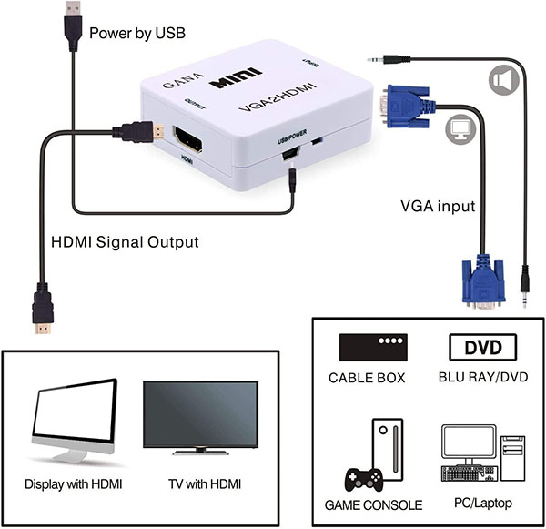 VGA ja ääni - HDMI adapteri