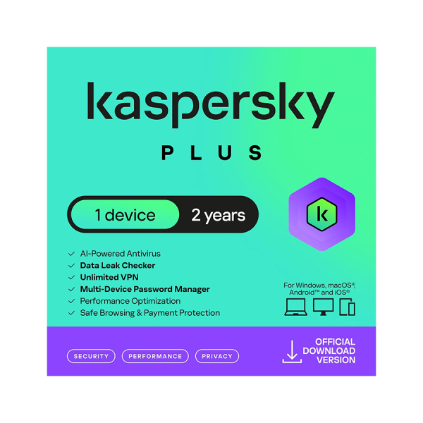 Kaspersky Plus tietoturva 1 laitteelle 2 vuotta
