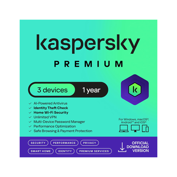 Kaspersky Premium 3 laitteelle 12 kk lisenssi