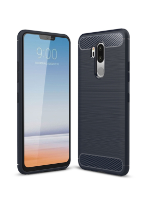 LG G7 ThinQ TPU-suojakuori, harjattu hiilikuitu (Tummansininen)