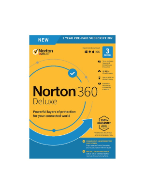 Norton 360 Deluxe, 3 -laitteet / 12 kk - Non-subscription - Aktivointikoodi sähköpostitse