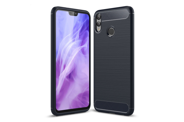 Honor 8X iskunkestävä TPU-suojakotelo, harjattu hiilikuitu (Tummansininen)
