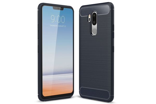 LG G7 ThinQ TPU-suojakuori, harjattu hiilikuitu (Tummansininen)