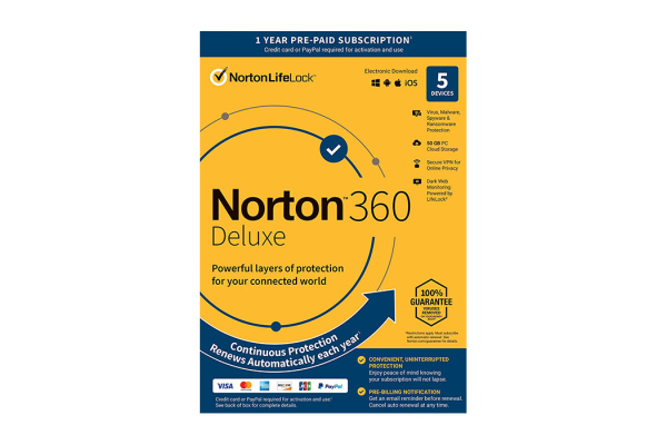 Norton 360 Deluxe, 5 -laitteet / 12 kk - Non-subscription - Aktivointikoodi sähköpostitse