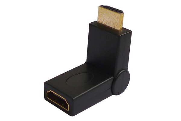 HDMI - sovitin, 19-pin uros - naaras, kulmaliitin