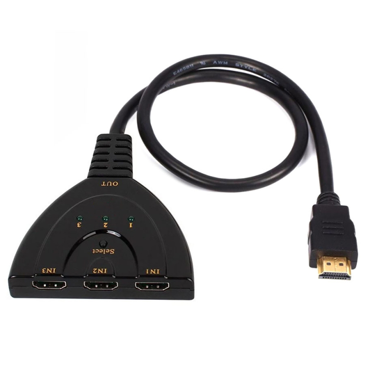 HDMI-jakaja, HDMI-uros ->3 x HDMI ‐naaras, full HD, 0.3 m