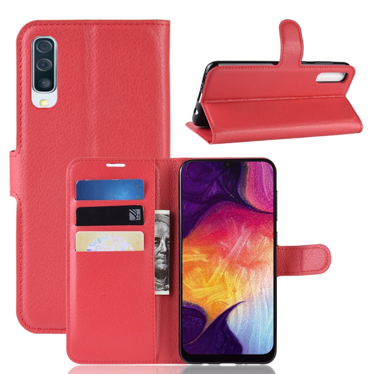 Samsung Galaxy A50 nahkainen suojakotelo (punainen)