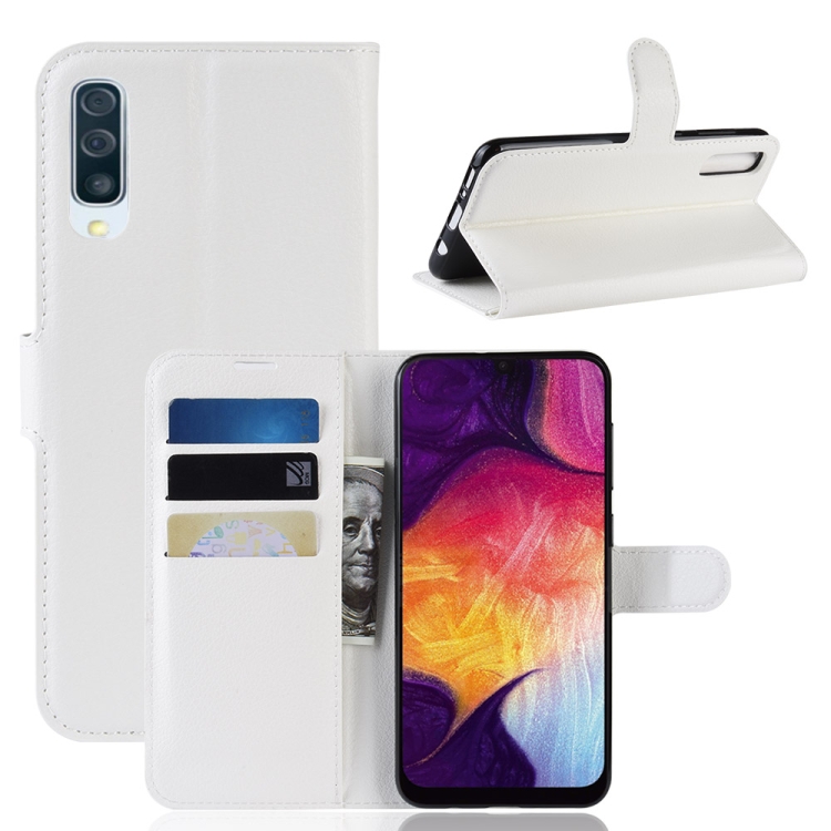 Samsung Galaxy A50 nahkainen suojakotelo (valkoinen)