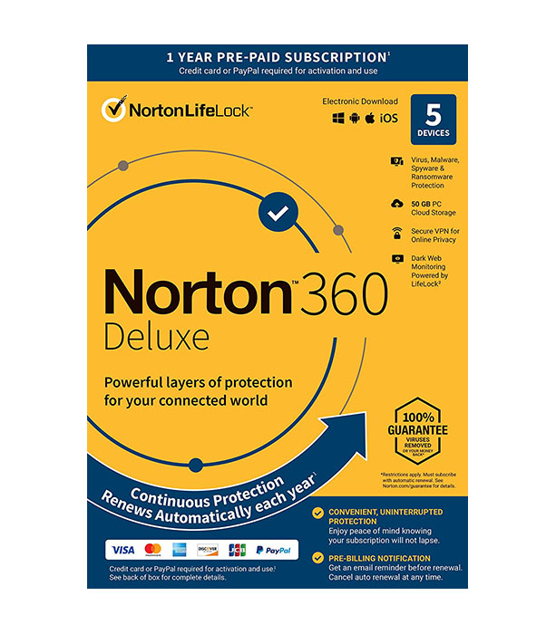 Norton 360 Deluxe, 5 -laitteet / 12 kk - Non-subscription - Aktivointikoodi sähköpostitse