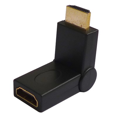 HDMI - sovitin, 19-pin uros - naaras, kulmaliitin