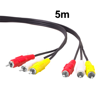 Komposiitti audio-/videokaapeli 3 × RCA uros–uros, kullatut liittimet, 5 m