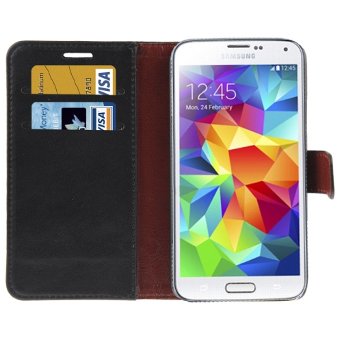 Nahkainen suojakotelo kortipaikalla Samsung Galaxy S5 / G900 (musta)
