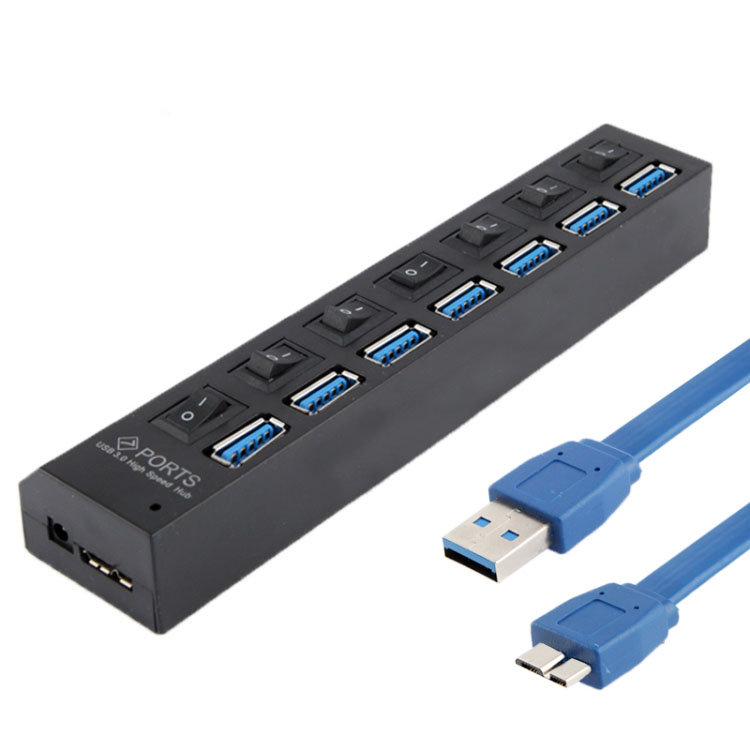 7 porttia sisältävä valkoinen USB 2.0 / -3.0 HUB