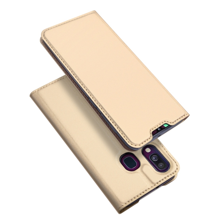 Samsung Galaxy A40 nahkainen suojakotelo (kulta)